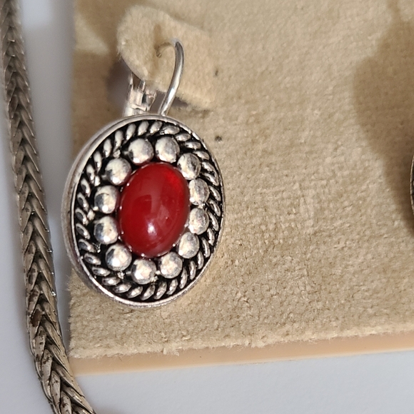 NWT Talbots necklace earrings set Bali silver red wheat chain NOS lucite - Picture 6 of 11